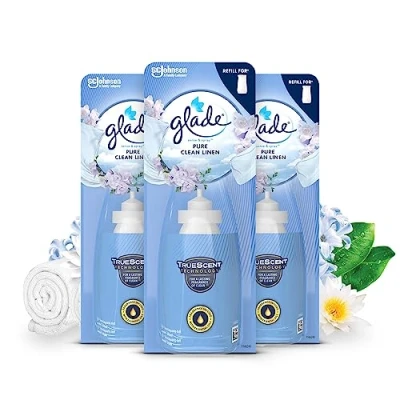 Image of Glade Sense &amp; Spray Air Freshener Refill, Motion Activated Automatic Room and Odour Eliminator for Home, Clean Linen, 3 Refills (3 x 18ml)