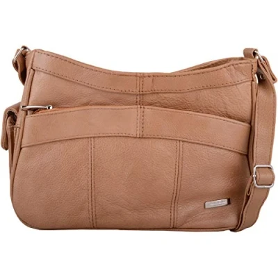 Image of Women&#039;s Leather Handbag/Shoulder Bag 3743 with Side Mobile Pocket (Tan)