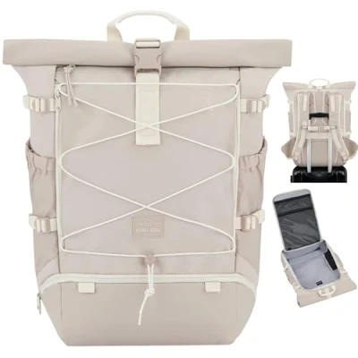 Image of Johnny Urban Travel Backpack Women &amp; Men Beige Allen Large Rucksack for Hiking, Camping, Trekking, Travelling 40l Backpacking Bag with Laptop Compartment Water Repellent
