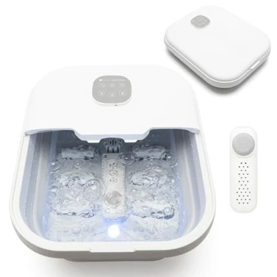 Image of Rio Deluxe Foldaway Foot Spa Bath with Massaging Rollers, Adjustable Temperature Settings (42C, 44C, 46C), Pedicure Pumice Stone, Relaxing Bubbles, Powerful 500W Water Heater &amp; Remote Control
