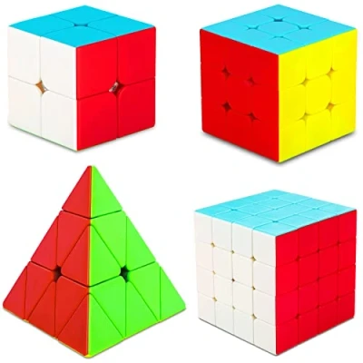 Image of SISYS Speed Cube Set 4 Pack Magic Puzzle Cubes 2x2 + 3x3 4x4 Pyraminx Pyramide Toys for Kids Boys Girls