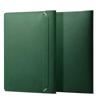 Image of Spigen Laptop Sleeve Valentinus 13 14 Inch, Compatible with MacBook Pro, Built in Magnetic Flap, Leather Case, Pouch Bag Green