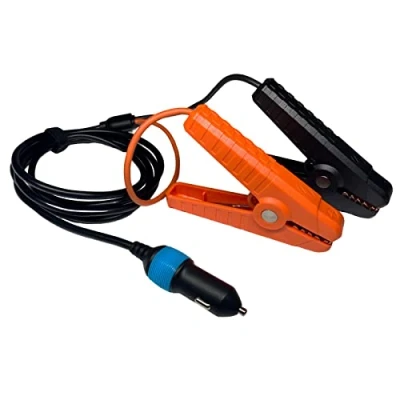 Image of KarlKers Alligator Clamp to Male Cigarette Lighter Extension Cable 6FT, 12 AWG Socket 12v Battery Clip, Plug Adapter with Clips Volt