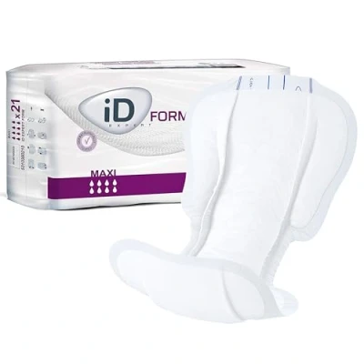 Image of iD Expert Form Disposable Maxi Incontinence Pads, Men&#039;s and Women&#039;s, Anti Leak Protection, Wetness Indicator, Odour Control, 1030ml, 21 Pads