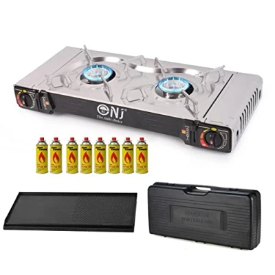 Image of NJ SG 2 Portable Camping Gas Stove Double Burner BBQ Cooker Butane Outdoor Grill Plate Carry Case