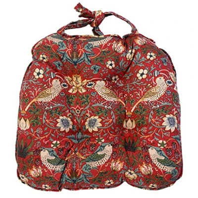 Image of Jansons Direct Linens 2 x 100% Cotton Strawberry Thief Filled Cushion Pad in Red 38cm 35cm 8cm Deep William Morris Gallery