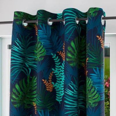 Image of Soleil d&#039;ocre Amazonas Rideau with Eyelets, Polyester, Blue, 140 x 250 cm