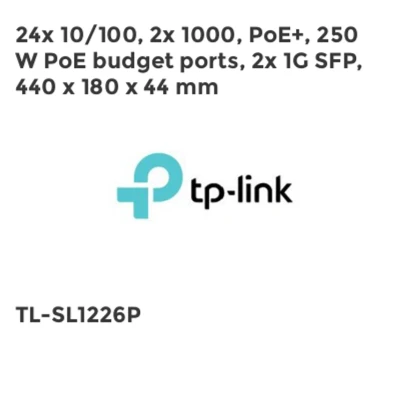Image of 26 PORT FE POE+ SWITCH 802.3AT/AF 250W POE POWER 1U