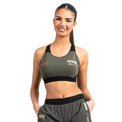 Image of Venum, UFC Adrenaline Fight Week Women’s Sports Bra, Women&#039;s, XL, Khaki/Bronze