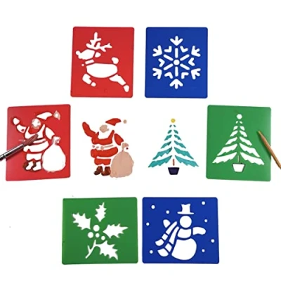 Image of Christmas Stencil Set Reusable Plastic Xmas Templates for Children Festive Kids Drawing Painting Spraying Craft Projects Pack of 6