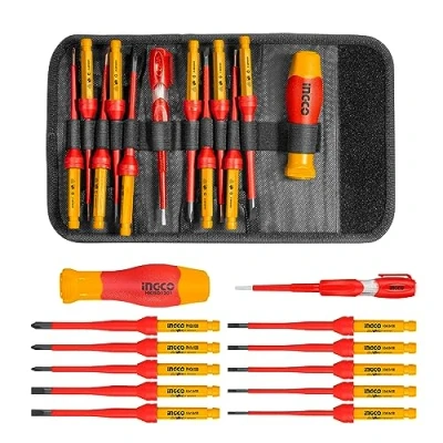 Image of INGCO 12Pcs Interchangeable Insulated Screwdriver Set 10,00V with GS, VDE Certification Electrician HKISD1201