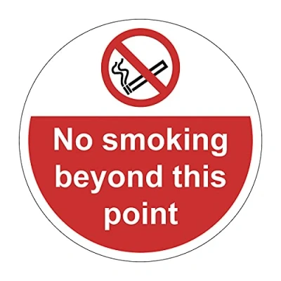 Image of No Smoking Beyond This Point Floor Sign, Hard Wearing Non Slip/Abrasive Lamination, R9 Grade For Slip Resistance, High Strength Adhesive Backing, 400mm Diameter