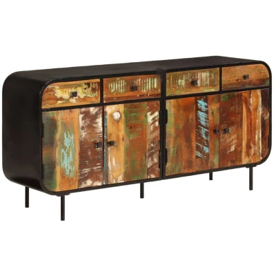Image of vidaXL Solid Wood Reclaimed and Metal Sideboard Handcrafted, Durable Spacious Storage Unit for Living Room, or Bedroom Brown