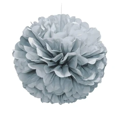 Image of Silver Hanging Paper Tissue Pompom (40cm) 1 Piece Vibrant Solid Color Party Decoration for Birthdays, Weddings, Baby Showers, and Events