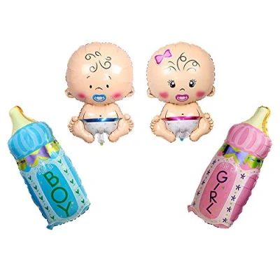 Image of Huture 4PCS Baby Foil Balloons Jumbo Mylar Boy Girl Shape Balloon Blue Pink Feeding Bottle Great for Shower Pregnancy Gender Reveal Wedding Birthday Welcome Party Décor