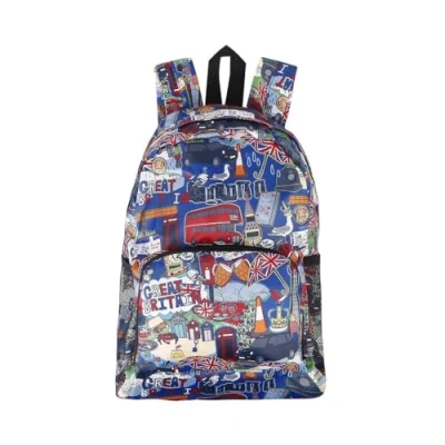Image of ECO CHIC Lightweight Foldable Water Resistant Mini Backpack Folds Into Pouch for Storage (Great Britain Navy)
