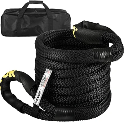 Image of VEVOR 7/8&quot; x 31.5&#039; Kinetic Recovery Rope, 29,300 lbs, Heavy Duty Nylon Double Braided Energy Rope with Loops and Protective Sleeves, for Truck Off Road, Carry Bag Included, Black