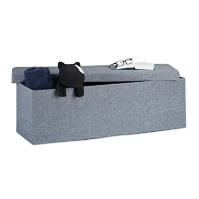 Image of Relaxdays Folding Storage Bench XL, 38 x 114 cm, Foldable Ottoman Footstool, with Lid, Fabric, Dark Grey