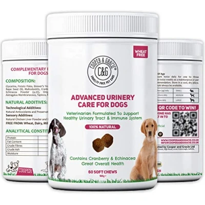 Image of Dog Urinary Health Supplements 60 Soft Chews Antibiotic Remedy Stimulates Immune System &amp; Maintains Overall Cranberry Echinacea Wheat Free Veterinarian Formulated