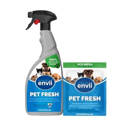 Image of Envii Pet Fresh Effective Cat &amp; Dog Urine Stain Odour Remover, Strong Enzymatic Deodoriser Natural Cleaner for Urine, Faeces Stains (Trigger Spray + Refill)