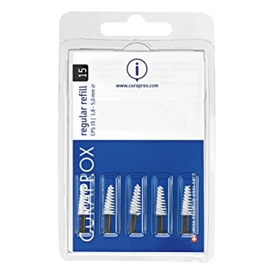 Image of Curaprox interdental Brushes CPS 15 Regular, Refill, 5 Pieces, Black, conical, 1.8 mm Diameter, Effectiveness, Refill Pack, Without Holder