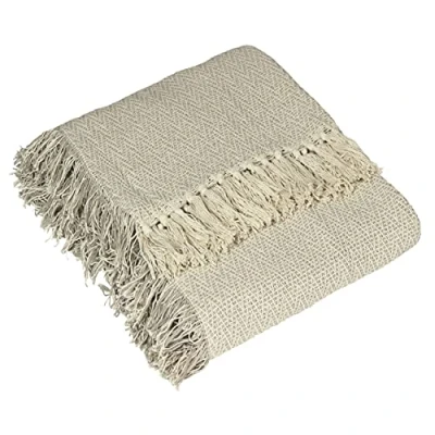 Image of furn. Jasper Throw Feather White Cotton Size 130 cm x 180