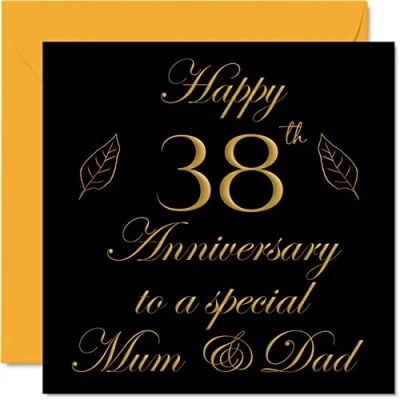 Image of Special 38th Anniversary Card for Dad Mum Parents &amp; Happy 38 Wedding Cards from Son Daughter Family, 145mm x Greeting Thirty Eighth Anniversaries