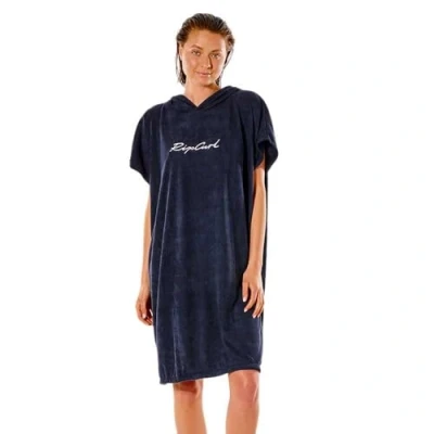 Image of RIP CURL Womens Script Hooded towel Change Changing Robe Black with sleeves Mid length Embroidery