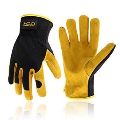 Image of HANDLANDY Men Leather Gardening Gloves, Utility Work Gloves for Garden &amp; Building Work, Dexterity Breathable Construction (Large)