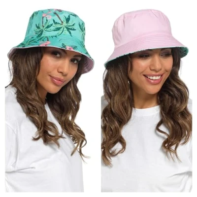 Image of Undercover Ladies Reversible Bucket Hat GL1101 Mint Flamingo S/M