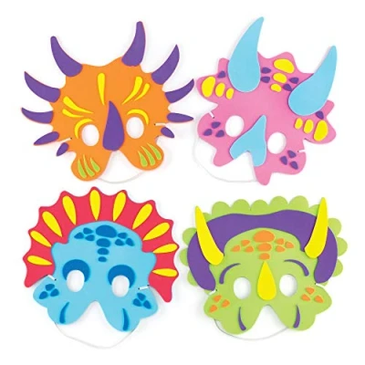 Image of Baker Ross AR382 Animal, Foam Masks, DIY Kits for Kids Arts and Craft Activities Dinosaur Party (Pack of 4), Assorted
