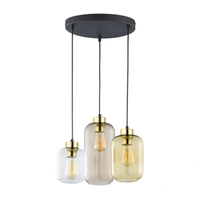 Image of TK Lighting Marco Brown pendant light, 3 bulb, clear/brown