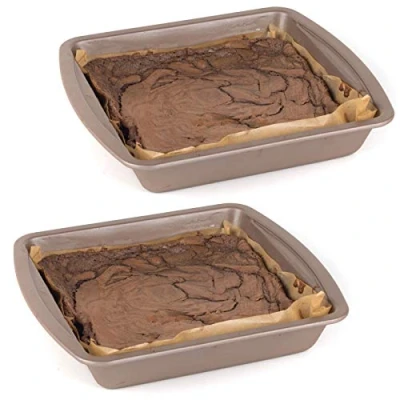 Image of Salter COMBO 4370 Metallic Oven Square Tin Pan, 26 cm, Champagne, Set of 2, Aluminium