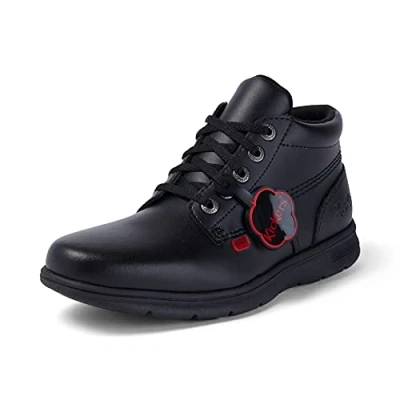 Image of Kickers Youth Unisex Kelland Lace Leather Boot, Black, 4 UK
