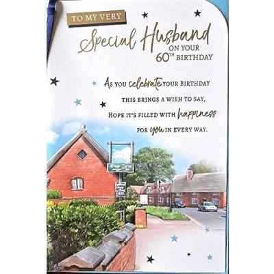 Image of To My Very Special Husband On Your 60th Birthday Card Age 60 Sixty Pub/Street/Words Ribbon/Foil Detail(PRELUDE45511)