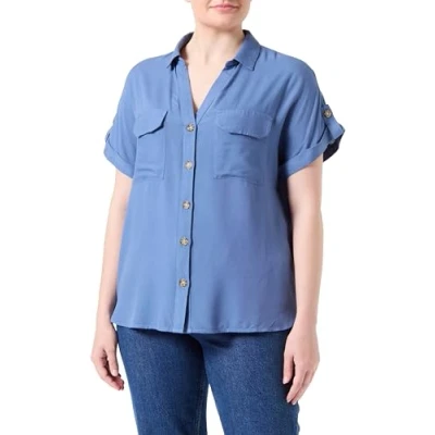 Image of VERO MODA Women&#039;s Vmbumpy S/S Shirt WVN Ga Noos Blouse, Coronet Blue, XS