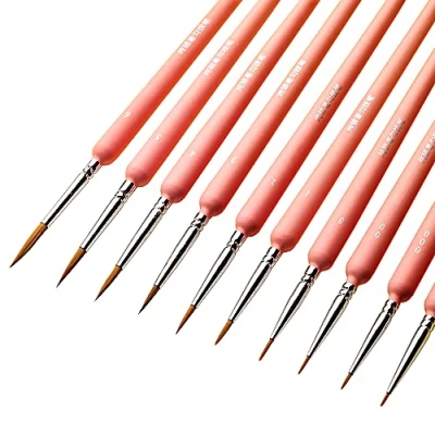 Image of Fine Paint Brush Set: 10pcs Miniature Detail Artist Painting Brushes for Acrylic, Watercolor, Oil Art Painting, Airplane Kits, Face, Nail, Scale Model Line Drawing(Pink)