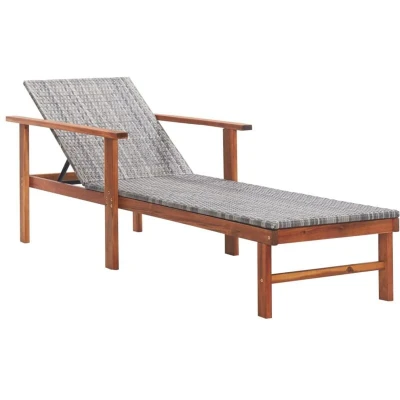Image of vidaXL Sun Lounger Poly Rattan and Solid Acacia Wood Grey