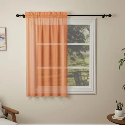 Image of Pacok Orange Voile Curtains, 45 Drop Net Curtain for Windows, Rod Pocket Sheer Panel Curtains Living Room Kitcken Bedroom W56xL45 Inch(Orange, 142 x 114cm)