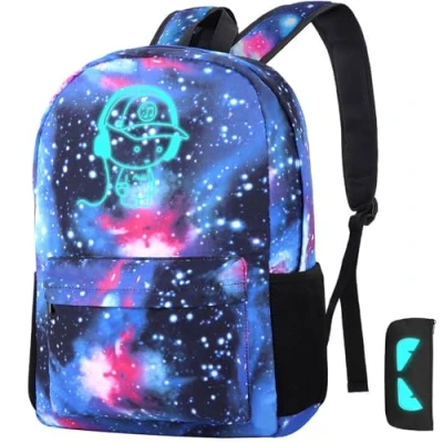 Image of Luminous School Bag Galaxy Backpack Anime Music Boys Rucksack Cool Bookbag Laptop Lightweight Daypacks with Pen Case for Girls