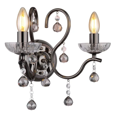 Image of Camila Candle Wall Lamp Gunmetal Crystals Clear Glass Shade 2x E14