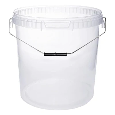 Image of BenBow Bucket with lid 30 L Transparent 5x Litres food safe, sturdy, airtight, leak proof plastic storage container empty