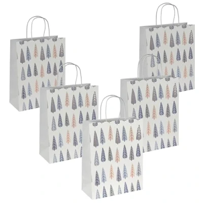 Image of SIGEL GT123 Large Premium Paper Gift Bags, Wrap Set of 5, 26 x 33 cm, White, Blue, Gold, Christmas