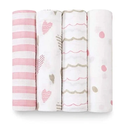 Image of aden + anais Classic Muslin Swaddling Blankets, 4 pack Heartbreaker One Size pk