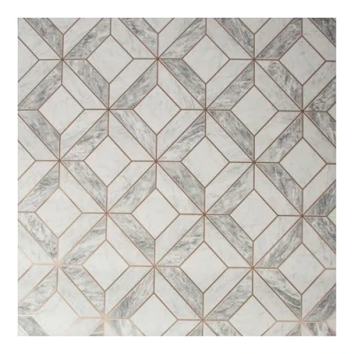 Image of Contour Grey/White Marble Marquetry Washable Paste The Wall Wallpaper White &amp; Grey Vinyl Coated Traditional Geometric Tiled Feature or 4 Design