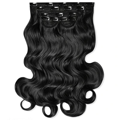 Image of Lullabellz Super Thick Curly Clip In Hair Extensions 5 Piece, 22 Inch Length, Jet Black