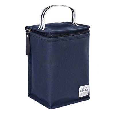 Image of BÉABA Insulated Baby Meal Pouch Large Capacity Thermal Bottle Storage Bag for carrying full meals Foldable Soft Waterproof Material Navy Blue