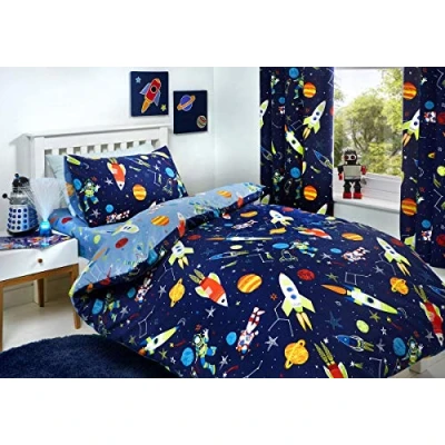 Image of Bedlam Supersonic Easy Care Fitted Sheet Junior Bed Size Blue Bedding