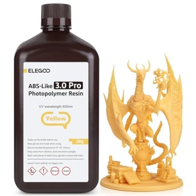 Image of ELEGOO ABS Like Resin 3.0 Pro Resin, UV 3D Printer with Strong Scratch Resistance and Impact Resistance, Photopolymer for LCD Yellow 2000g