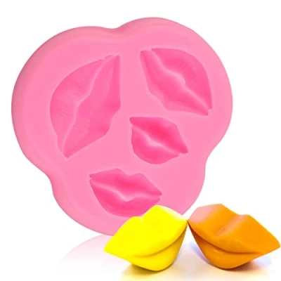 Image of TOPINCN Silicone Candy Molds, 3D Chocolate Fondant Mold DIY Kiss Lips Shape Baking Tool Homemade Gift for Family Friends (Pink)
